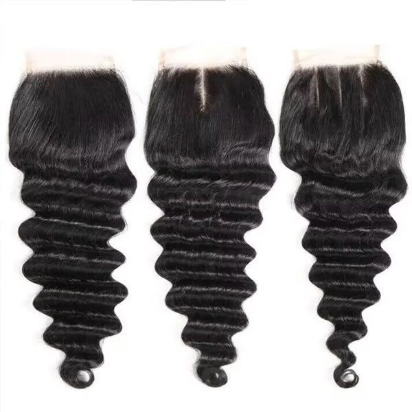 Three 4X4 Lace Closures With Loose Deep Wave Texture in Natural Black