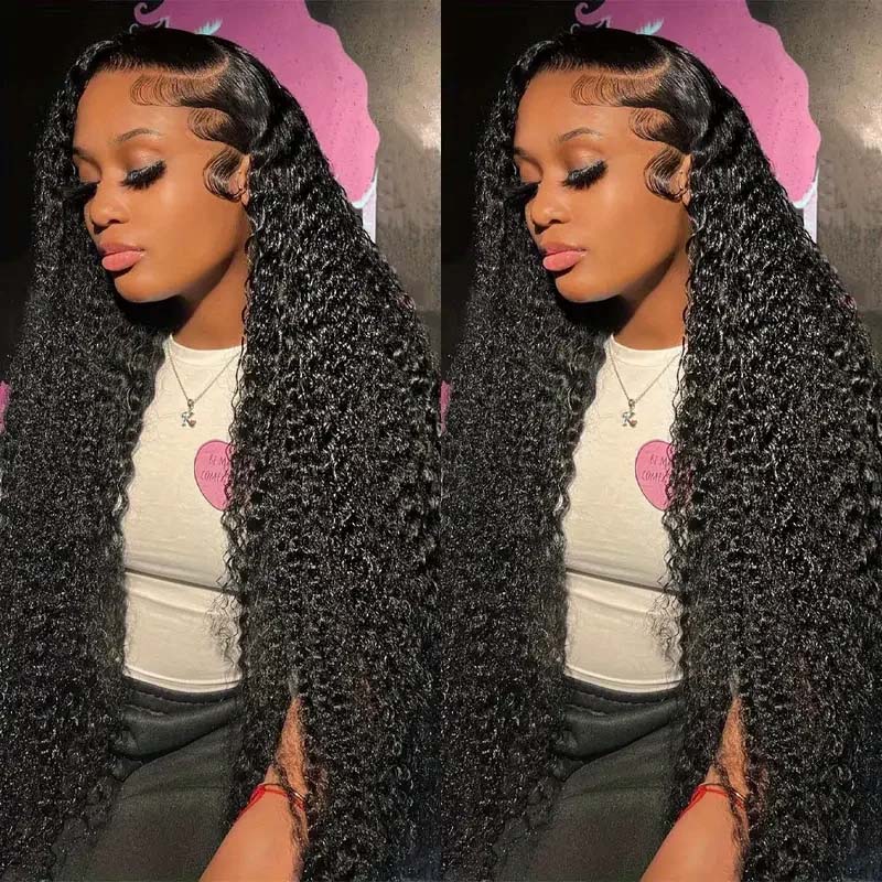 Model With Long, Natural Brazilian Curly Hair Wig Showcasing Defined Curls and Pre-Plucked Hairline