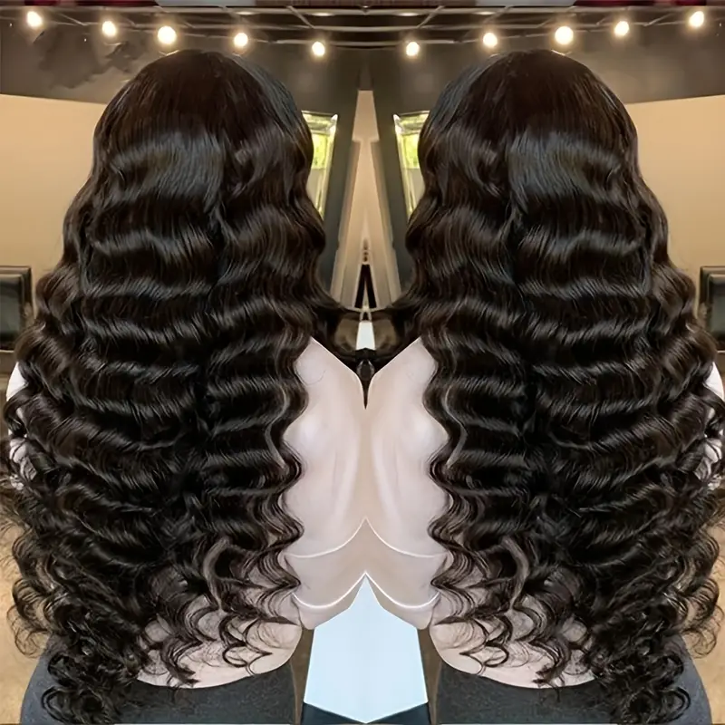 Loose Deep Wave Lace Front Wig in Natural Black With Shiny, Defined Curls