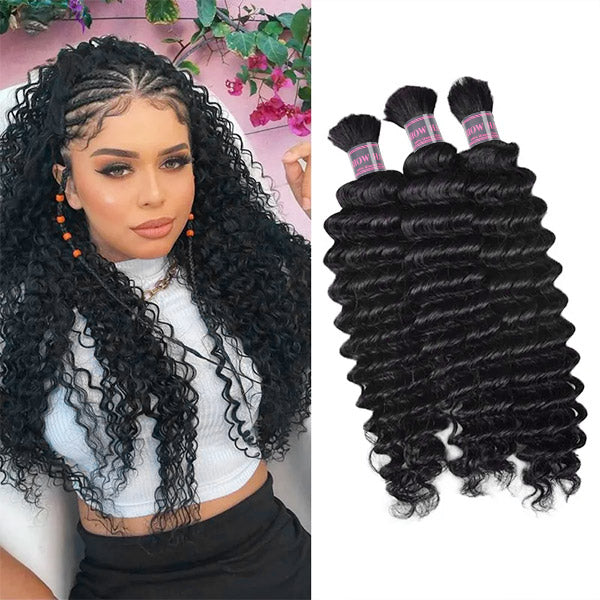 Ishow Bulk Human Hair for Braiding - Black Curly Hair Bulk and Model With Deep Wave