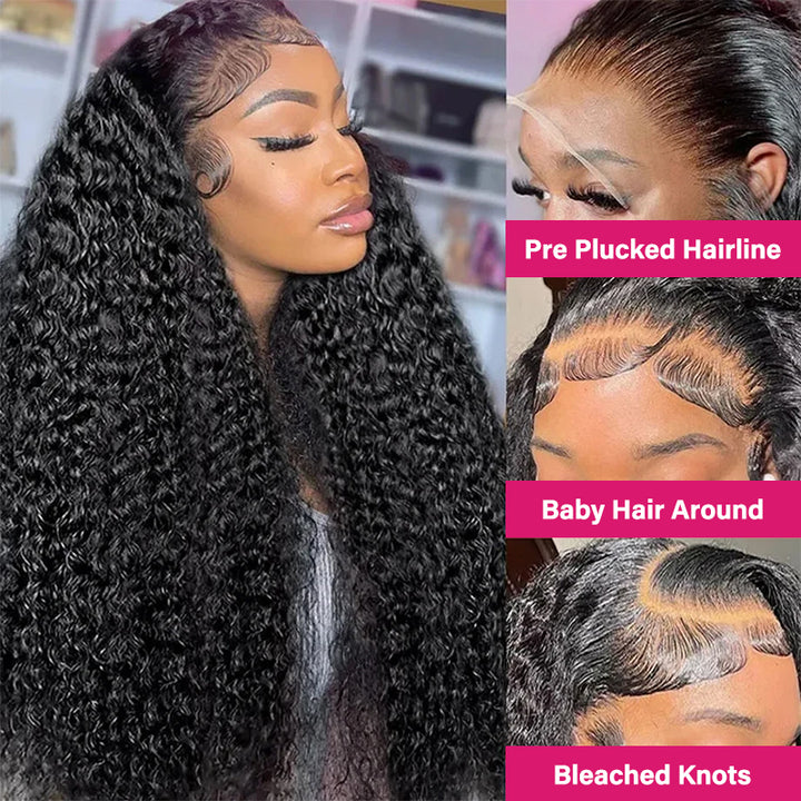 Voluminous Kinky Curly Lace Front Wig With Natural Black Color and Pre-Plucked Hairline