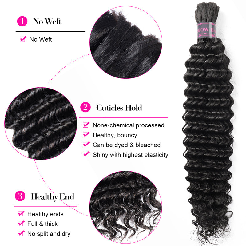 Ishow Human Hair Bulk - Deep Wave Braiding Hair Features