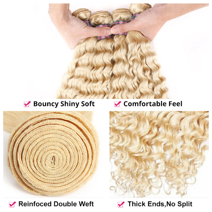 Ishow 613 Blonde Deep Wave Human Hair Bundles Brazilian Hair 3 Bundles