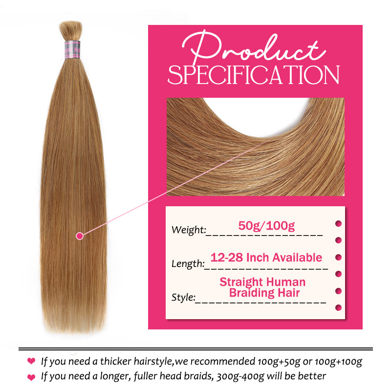 Honey Blonde Straight Human Braiding Hair - Product Specifications