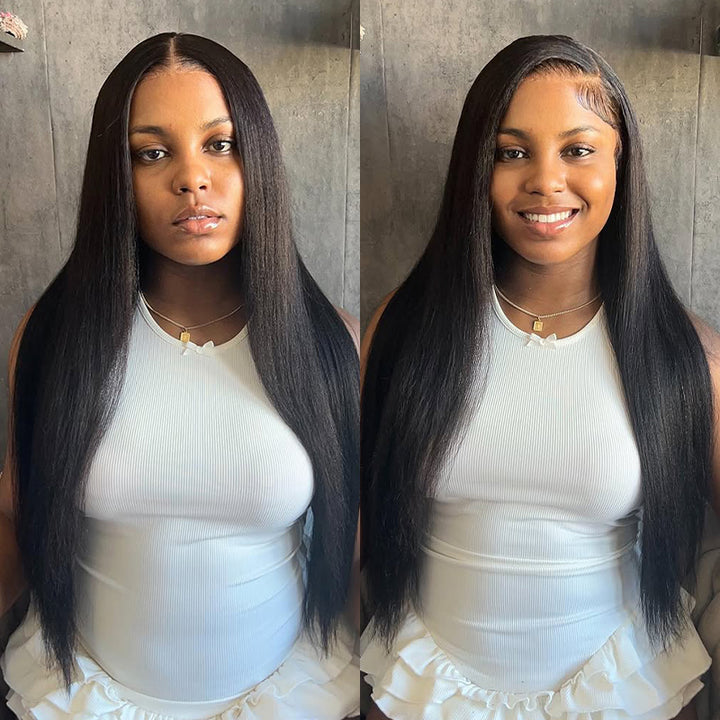 Ishow Yaki Straight Wig - Model Showcasing Natural Black Hair