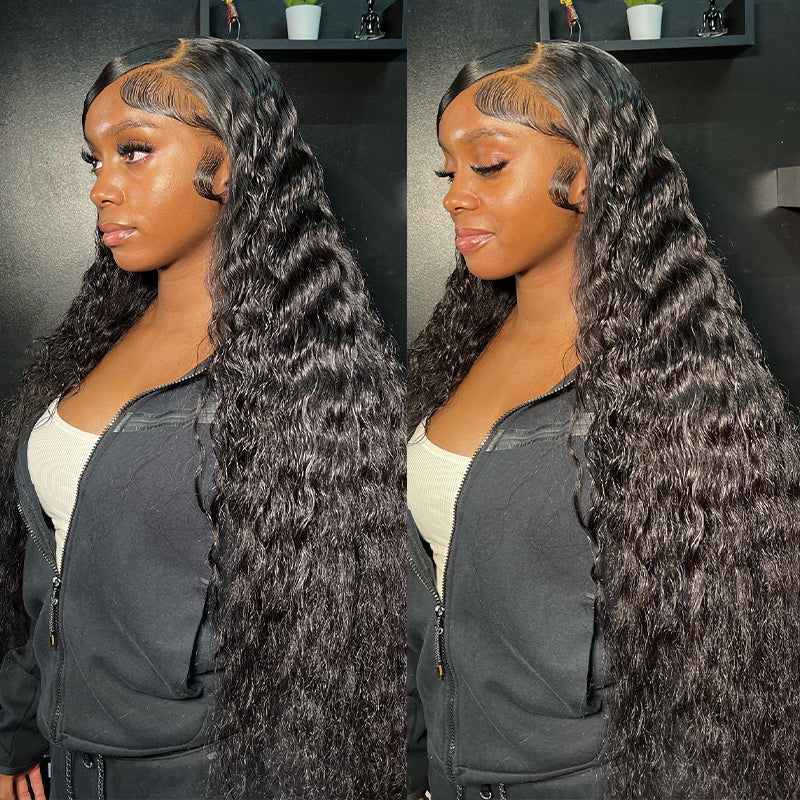 Long Wavy Black Hair Model Displaying Hair Texture and Style Options