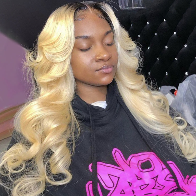Model Showcasing Long Blonde Body Wave Hairstyle With Ishow T1B/613 Bundles