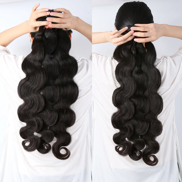 Long Body Wave Hairstyle Displayed From the Back On a Model