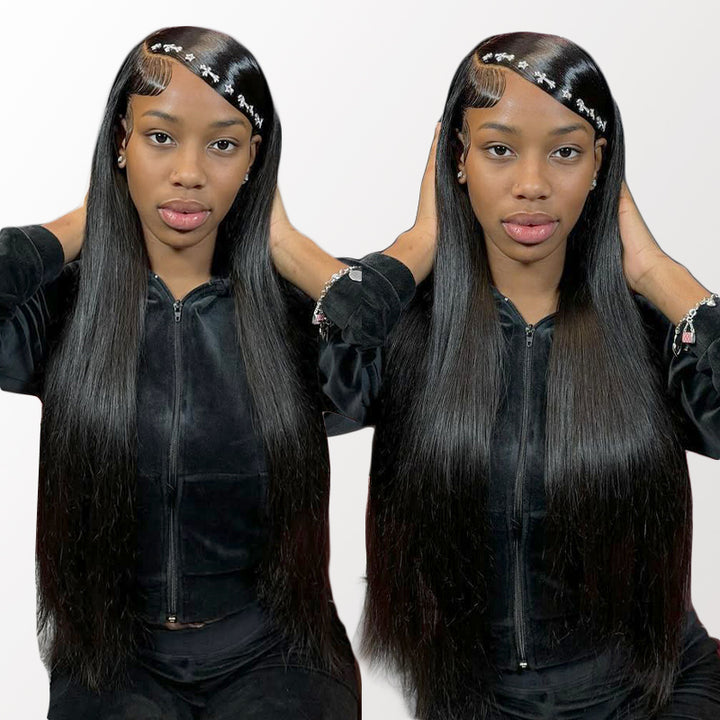 Model With Long Straight Natural Black Hair Styled Elegantly