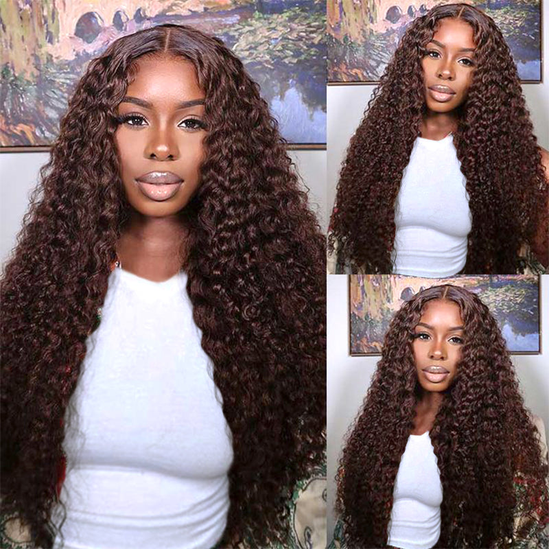 Brown Human Hair Wigs Water Wave HD 13x4 Lace Front Wigs 180% Density Colored Wigs For Black Women