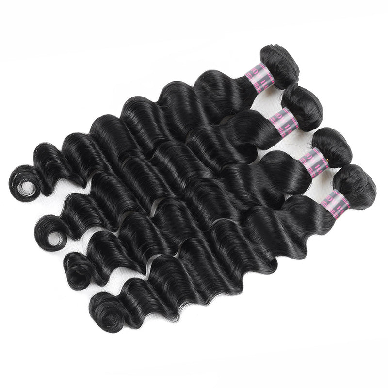 Four Bundles of Brazilian Loose Deep Wave Hair With a Soft and Shiny Natural Black Texture