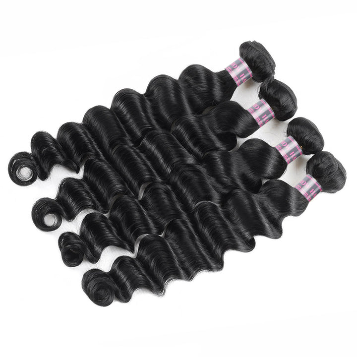Four Bundles of Brazilian Loose Deep Wave Hair With a Soft and Shiny Natural Black Texture