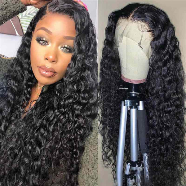 Model Showing 22-Inch Water Wave Lace Frontal Wig With Natural Hairline