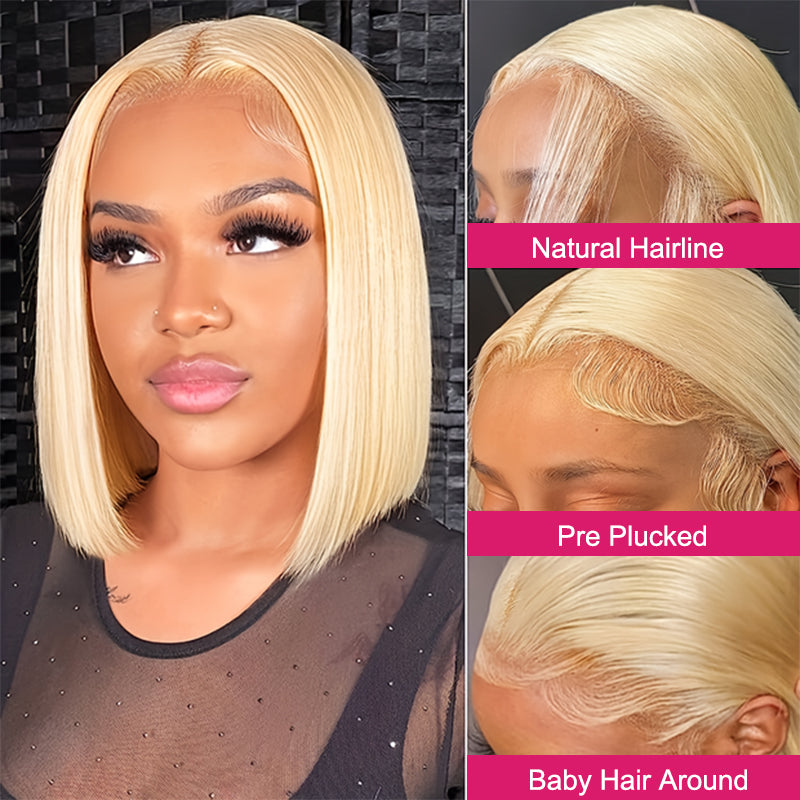 613 Blonde Bob Wig Features: Natural Hairline, Pre-Plucked, Baby Hair Around
