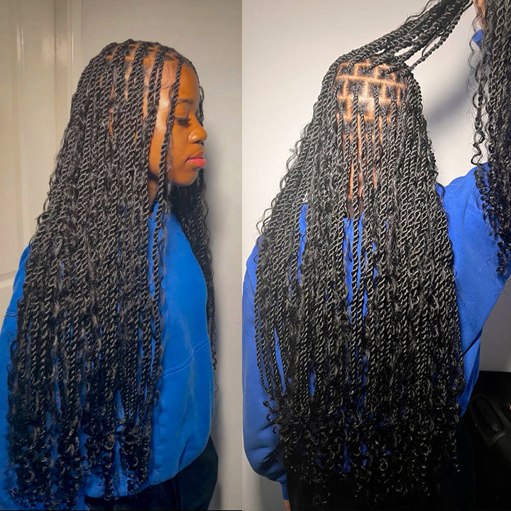 Water Wave Braids Hairstyle, Long Black Hair Extensions