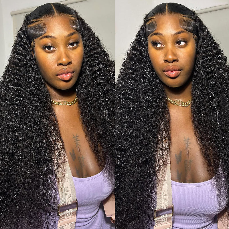 Model Wearing Long Curly Lace Front Wig, Showcasing Natural Hairline and Curls