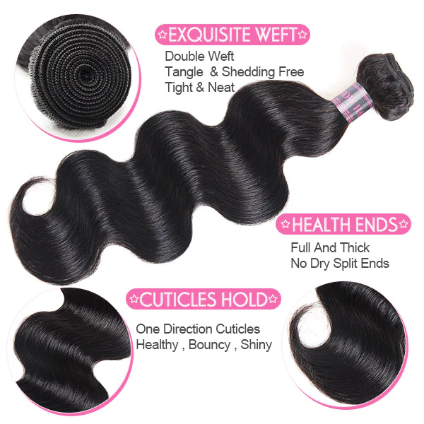Virgin Peruvian Body Wave Hair Bundle With Double Weft, Tangle Free and Healthy Ends