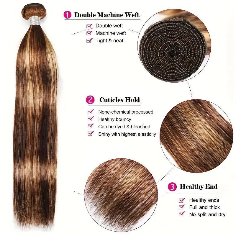 Honey Blonde Straight Hair Weave With Double Machine Weft Features and Healthy Ends