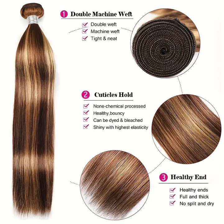 Honey Blonde Straight Hair Weave With Double Machine Weft Features and Healthy Ends