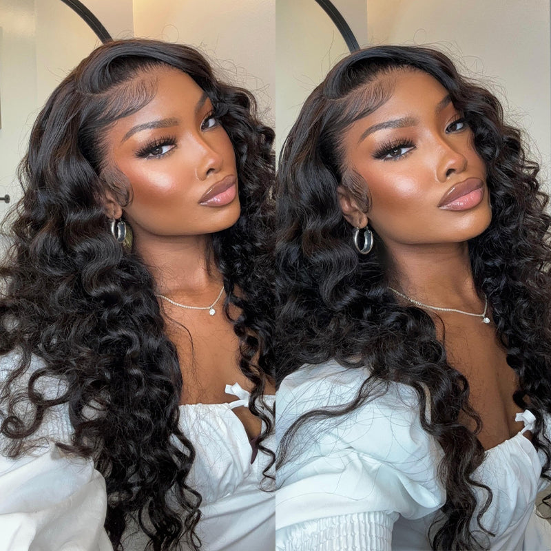 Model Flaunting Voluminous Brazilian Loose Deep Wave Hairstyle With Soft Curls