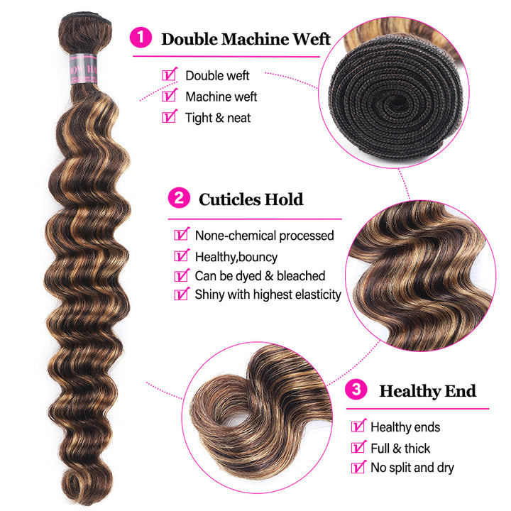 P4/27 Honey Blonde Body Wave Bundle With Double Machine Weft and Healthy Ends