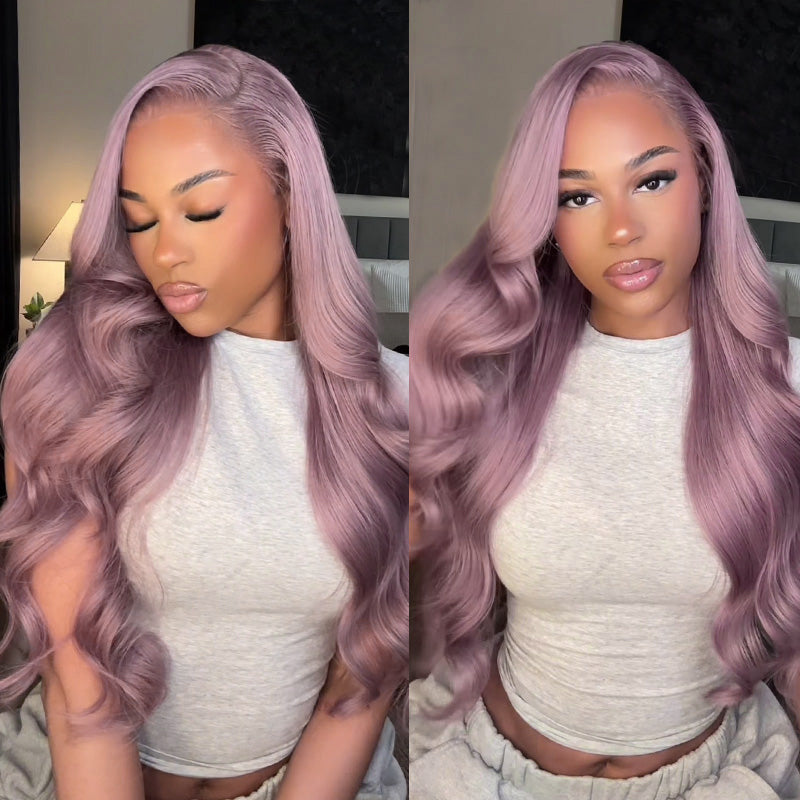Ash Purple Body Wave Wig On Woman | Ishow Hair