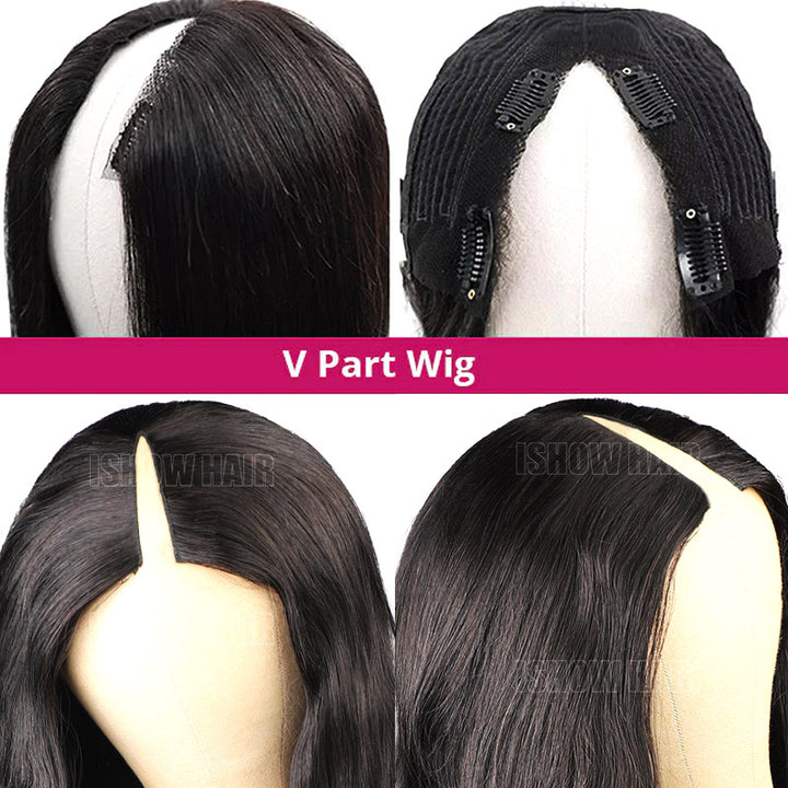 Glueless V Part Wigs Body Wave Human Hair Wigs Beginnger Friendly Thin U Part Wigs