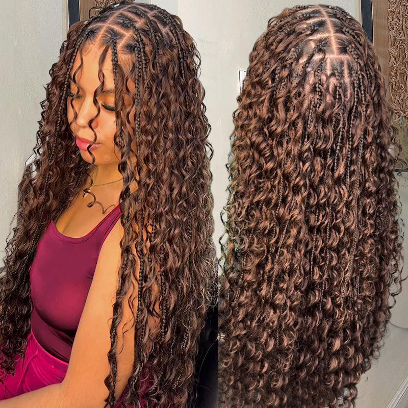 Brown Deep Wave Braids With Human Hair Extensions