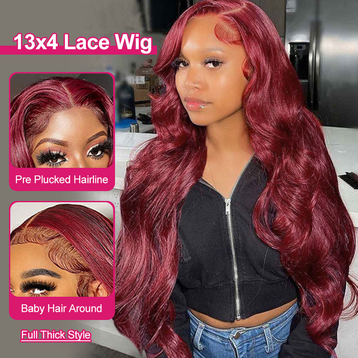 Burgundy Wigs 13x4 Body Wave Colored Lace Front Wigs 250% Density Human Hair Wigs