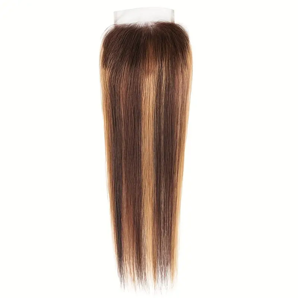 P4/27 Highlighted Straight Lace Closure With Sleek Hair Strands