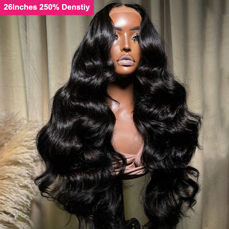 250% Density 26-Inch Body Wave Lace Front Wig in Natural Black On Mannequin