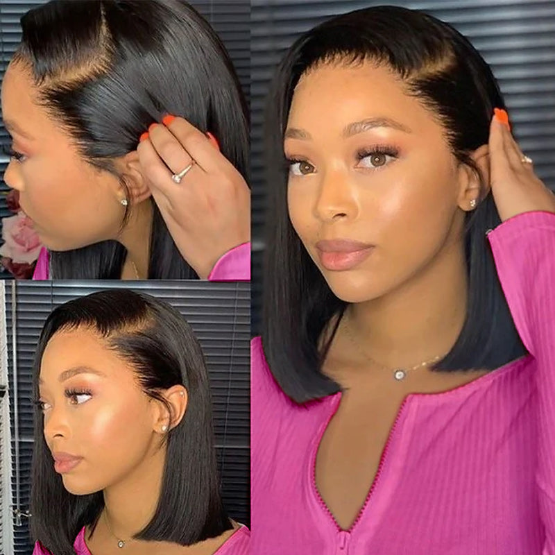 Black Bob Lace Front Wig On Woman