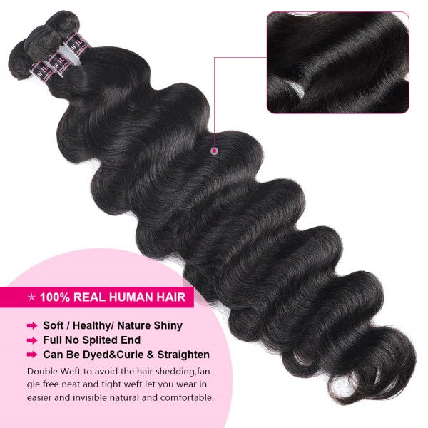 Three Bundles of Black Body Wave Hair Extensions With Quality Features