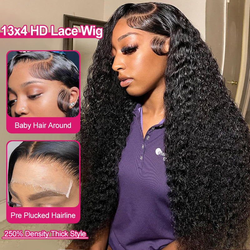 Features of Deep Wave HD Lace Wig: Invisible Lace, Plucked Hairline, Styled On Model