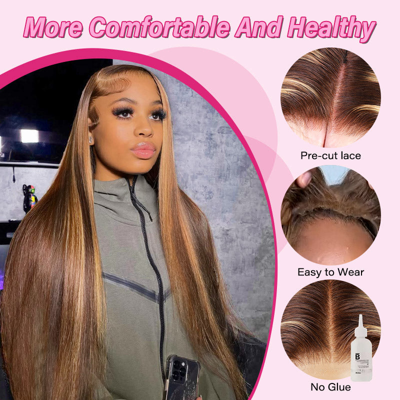 Model Displays Wear Go Lace Wig With Pre-Cut Lace and P4/27 Highlights