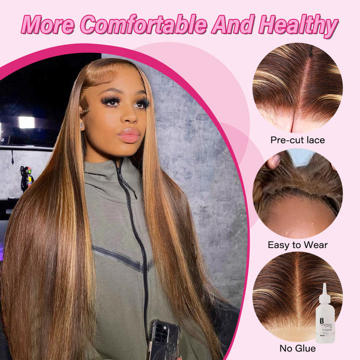 Model Displays Wear Go Lace Wig With Pre-Cut Lace and P4/27 Highlights