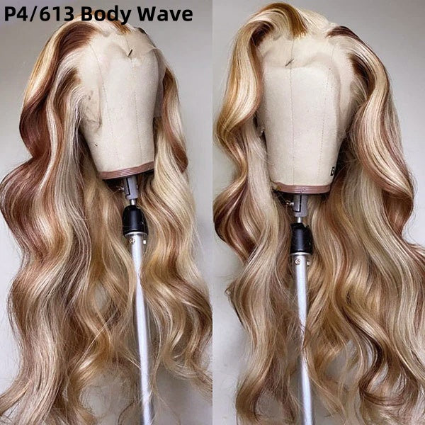 P4/613 Body Wave Wig On Mannequin Showing Soft Curls and Vibrant Color Blend