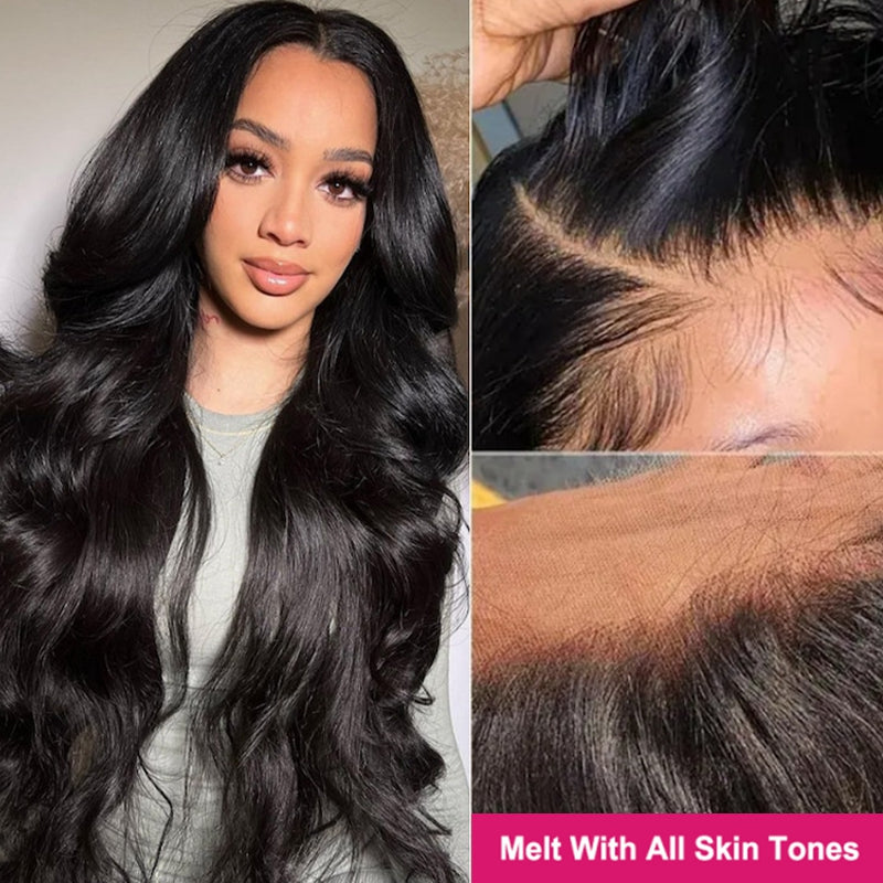Model Flaunting Glueless Body Wave Wig, Showcasing Natural Hairline and Shine