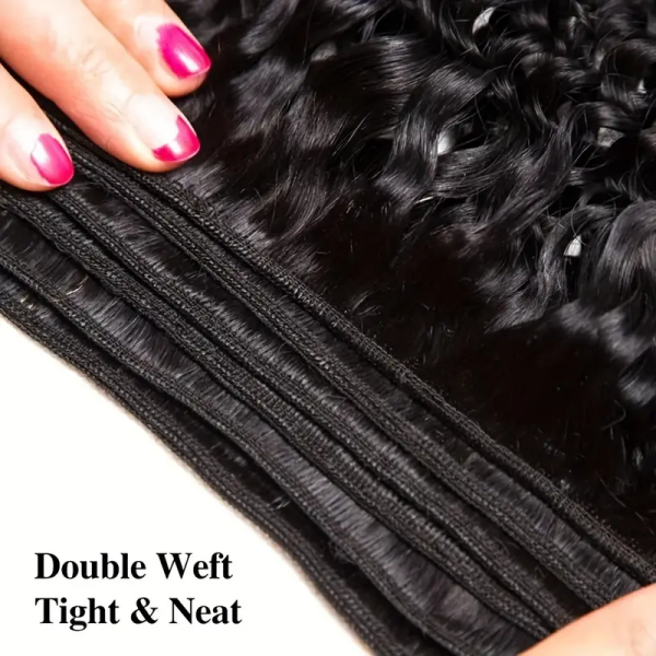 Close-Up of Double Weft Natural Black Water Wave Hair Extensions With Soft Curls