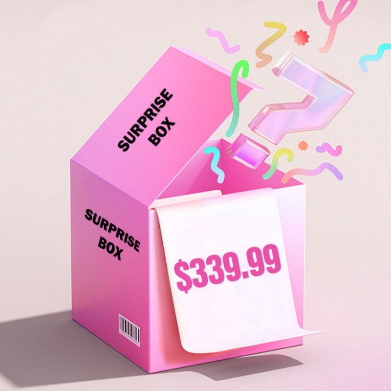 $339.99 surprise box sale for human hair wigs on Ishow Beauty website. Open pink box with question marks and confetti, indicating a special offer.