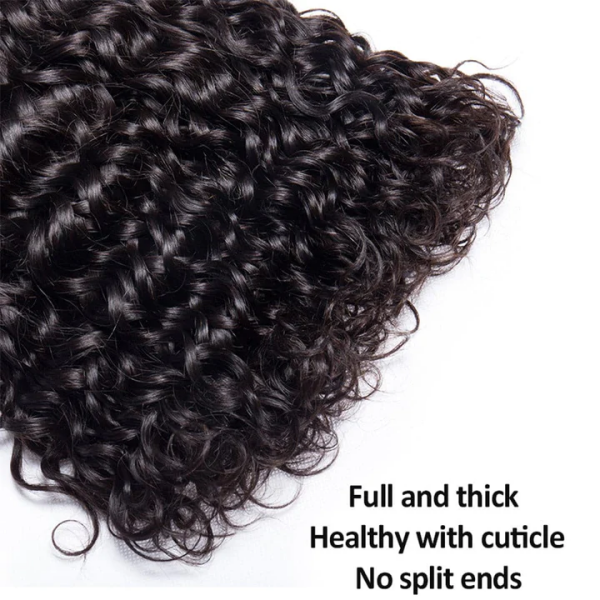 Natural Black Water Wave Hair Extensions With Full Curls and Healthy Ends