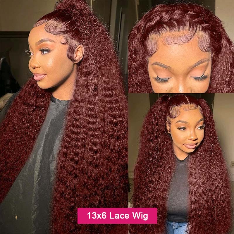 Model Displaying 13X6 Deep Curly Reddish Brown Lace Wig With Defined Curls and Baby Hairs
