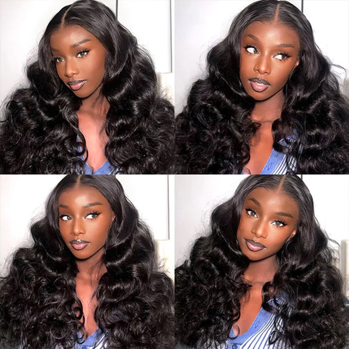women wearing a funmi curly hair wig in four different angles