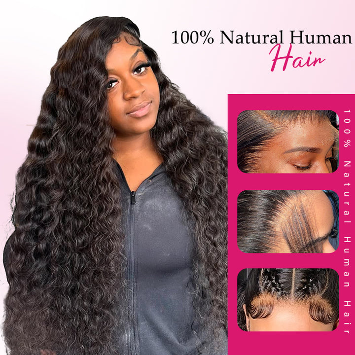 Ishow Water Wave Wig. 100% Natural Human Hair Featuring HD Lace Frontal