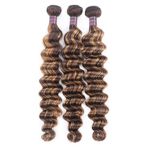 Three Bundles of Loose Deep Wave Honey Blonde Human Hair P4/27 Color