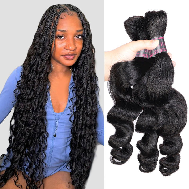 Natural Black Loose Wave Hair Extensions and a Model Wearing Long Braids