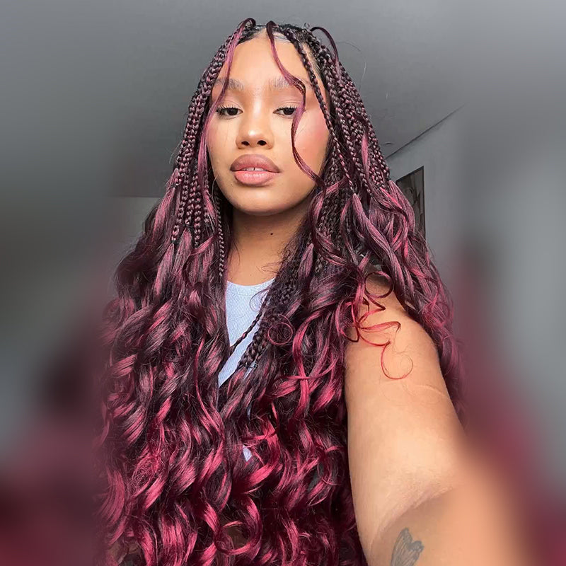 Burgundy Braids With Body Wave Extensions