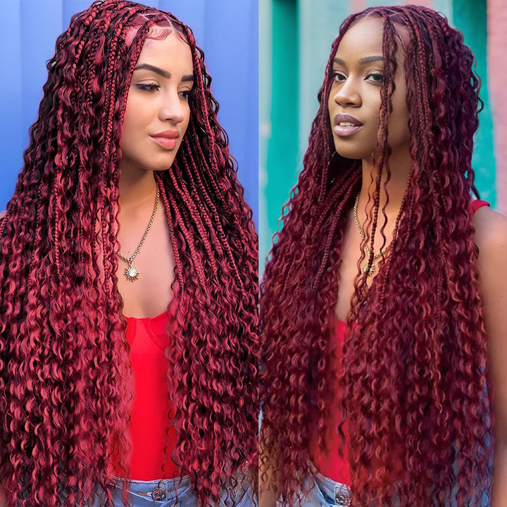 Burgundy Deep Wave Human Hair Extensions Hairstyle