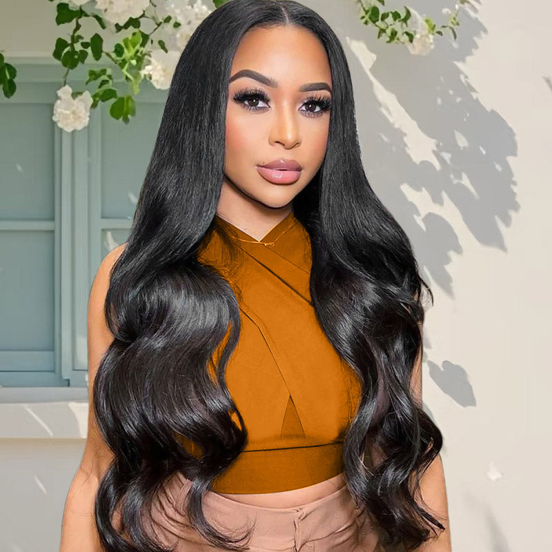Woman Showcasing Luscious Body Wave Black Hair Extensions