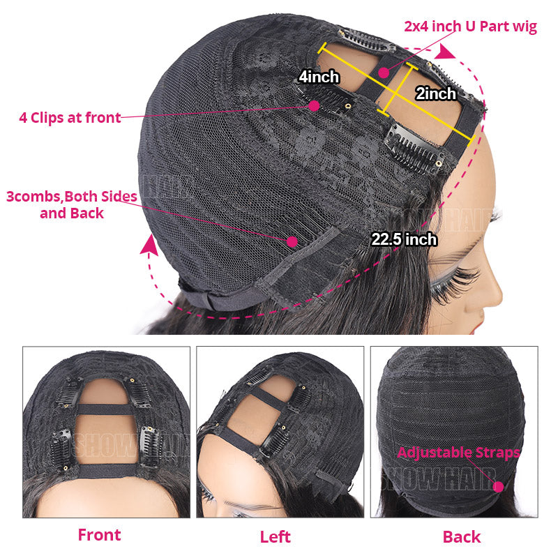 Interior View of U Part Wig With Clips and Adjustable Straps for Secure Fit